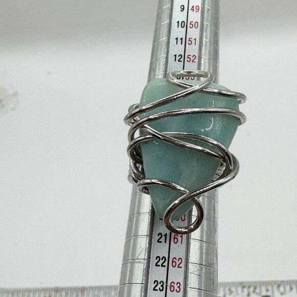 Amazonite Stone Silver Wire Wrapped Ring Bohemian Hippie Boho Size 8 - Picture 4 of 6